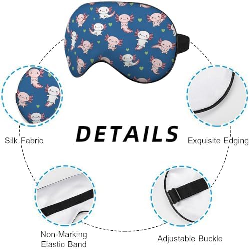 Axolotl Hawaii Sleep Eye Mask Cute Animal Heart Dot Pink Blue Silk Eye Mask Sleeping Soft Eye Shade Cover for Men Women Boy Girl Airplane Travel with Elastic Strap