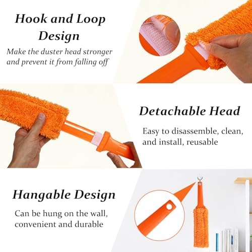 4 Pack 15 inch Reuseable Microfiber Feather Duster, Blind Duster, Gap Duster, Removable and Washable Head, Cleaning Tool for Window, Blind, Car, Wall, Dead Corner Gap, Furniture, Sofa, Screen