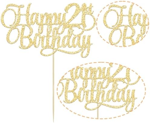 1 Pack Happy 21st Birthday Cake Topper Glitter Number 21 Twenty One Years Old Birthday Cake Pick Decoration for Celebrating 21st Birthday Anniversary Party Supplies Gold