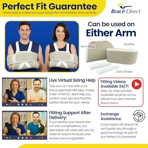Brace Direct Adjustable Foam Arm Sling Shoulder Immobilizer for Rotator Cuff Repair, Post Op Recovery, Dislocations, Fractures & Shoulder Injuries (OSFM)