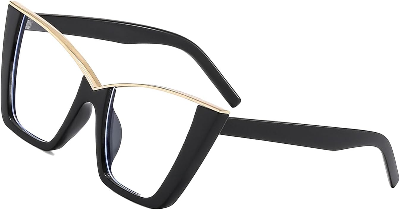 Fashion Cat Eye Light Blocking Glasses for Women Men Non-Prescription Eyeglasses Oversized Stylish Eyewear