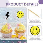24PCS One Happy Dude Cupcake Toppers,Retro Smiley Face Checkered Cake Decorations for Boys 1st Birthday Party, Groovy First Birthday Supplies - Smiley Face Cake Picks