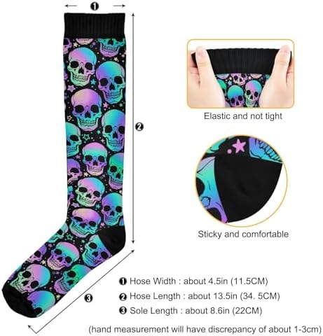1 Pair Halloween Bright Skulls Compression Socks 20-30mmHg Knee High Women Socks Tube Athletic Stockings for Men Sport Soccer Running Cycling Medical Nurse Winter Travel