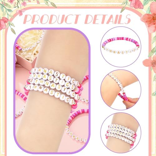 24 Pcs Gymnastics Bracelets Gifts Gymnastics Party Favor Bulk Gymnast Clay Beaded Bracelets Sports Team Jewelry for Women Sport Team Fan Gymnast Birthday Party Favors