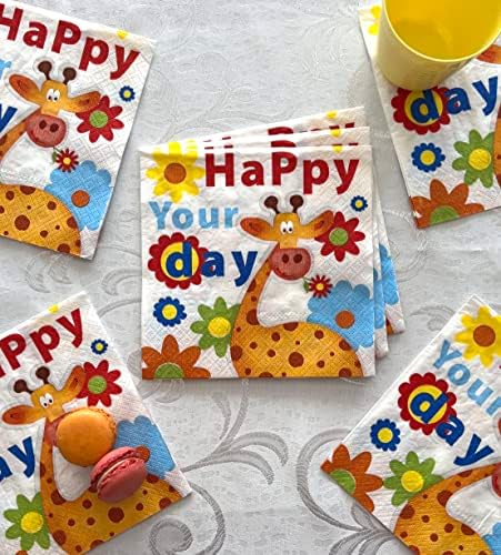 AM Décor - 20ct Soft 3-Ply Paper Luncheon Napkins Happy Birthday -13" x 13" (Unfolded) Giraffe