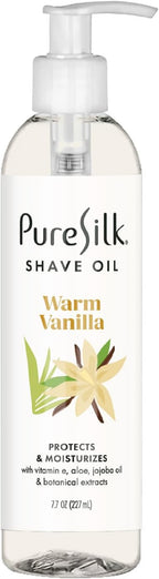 Pure Silk Warm Vanilla Shave Oil for Women | Shaving Oil for Smooth Shave, All Skin Types | Hydrating Vitamin E, Aloe, Botanical Extracts Protects & Moisturizes | 7.7 FL OZ (Pack of 1)