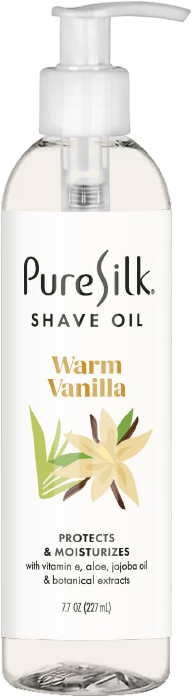 Pure Silk Shave Oil for Women, Shaving Oil for Smooth Shave, All Skin Types, Hydrating Vitamin E, Aloe, Botanical Extracts - Warm Vanilla, 7.7 fl oz (Pack of 1)