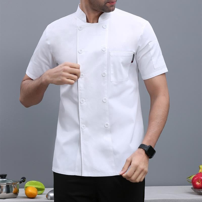 Men's Chef Coat Uniform Short Sleeve Cook Jacket Restaurant Kitchen Work Clothes