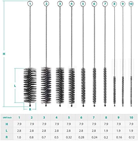 CiaraQ Bottle Cleaning Brushes, 8 Inch Nylon Tube Brush Set, Cleaner for Narrow Neck Bottles Cups with Hook, Set of 10pcs