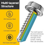 Mywish 410 Stainless Steel Self Tapping Screws for Metal, 110 Pieces #8 Hex Head Self Drilling Screws Assortment Kit, Length 1/2" to 1-1/2", Bright Finish Sheet Metal Screws