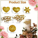 20 Pack Happy Mother's Day Cake Toppers, 5 Styles Gold Acrylic Side Cake Decorations, Heart Flower Round Cupcake Toppers for Mother's Day Mom Birthday Party Supplies