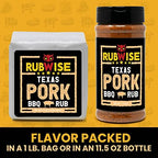 RubWise Texas Style BBQ Pork Rub (1lb) No MSG | Meat Barbecue Dry Rubs and Spices for Smoking and Grilling | Spice Blend Seasoning | Great on Spare Ribs, Tenderloin, Chops, Belly, Shoulder