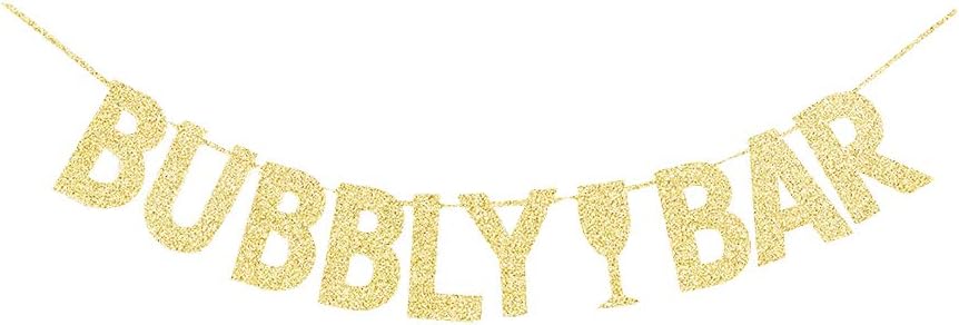 Gold Gliter Bubbly Bar Sign, Champagne Drinks Party Banner/ Bridal Shower Bachelorette Bunting Decorations