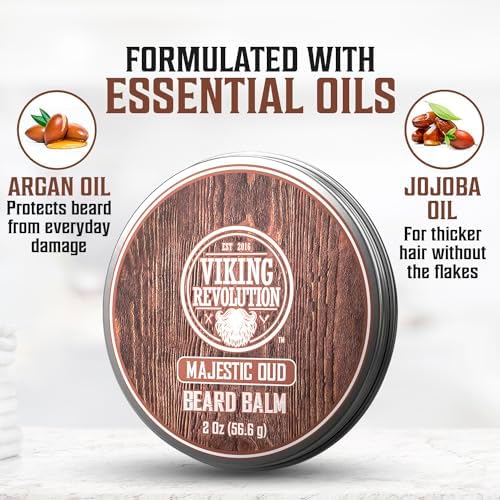 Viking Revolution Majestic Oud Beard Balm for Men and Majestic Oud Beard Oil Bundle - With Argan and Jojoba Oils - Soften and Moisturize your Beard