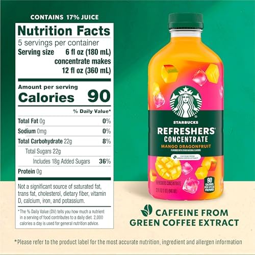 Starbucks Refreshers Concentrate Mango Dragonfruit, Refreshing Drink, Cold Drinks 32 fl oz