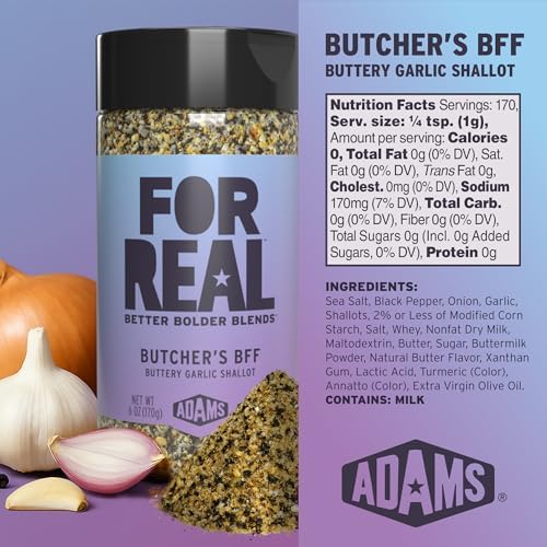 FOR REAL Butcher's BFF Seasoning - Buttery Garlic & Shallot Blend for Steak, Chicken & More - Gluten Free, Kosher, No Seed Oils or MSG - Bold All-Purpose Flavor - 6oz