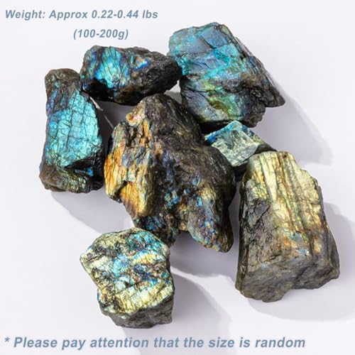 Erliway 1PC Large Raw Labradorite Crystal Stone, 0.22-0.44 lbs Labradorite Natural Rough Stones for Cabbing,Tumbling, Polishing, Healing Reiki Meditation, Fountain Rocks, Home Decoration