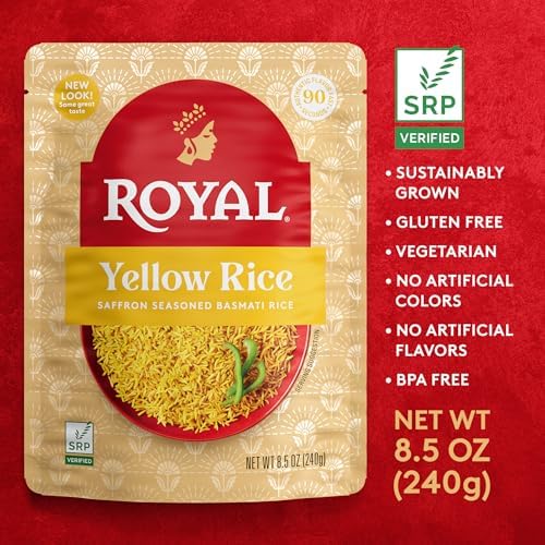 Royal Yellow Saffron Basmati Rice - Ready to Heat Basmati Rice - (6 Pack) 8.5 oz Microwaveable Pouch