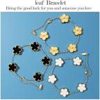 AICase 18K Gold Plated Clover Bracelet Dupes Gold/White/Black Bracelet Set for Women Flower Leaf Lucky Clover Bracelets Trendy Jewelry Birthday Gifts for Women/Mon/Friends