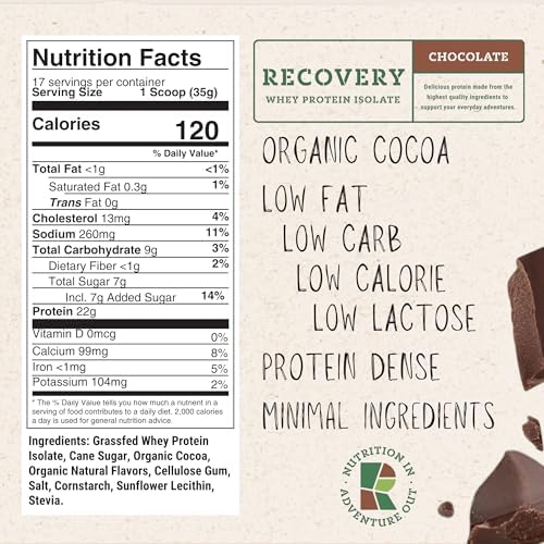 Whey Protein Isolate - Grass-Fed Protein Powder for Recovery - 22g of Protein - 17 Servings (One Size, Chocolate)