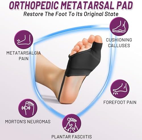 Orthopedic Metatarsal Pad,Breathable Ball of Foot Cushion with Anti-Slip Heel Grip,4 Sizes,Extra Thick Gel Pads & Adjustable Straps for Metatarsalgia relief.