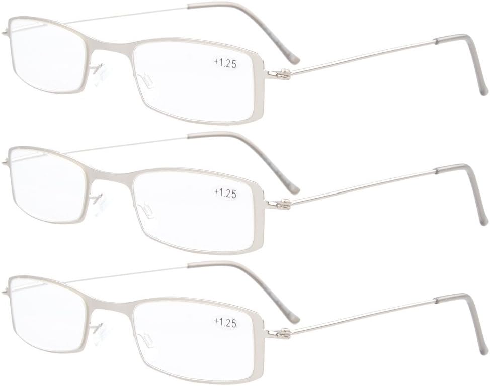 Eyekepper 3-Pack Stainless Steel Frame Half-eye Style Reading Glasses Readers Silver +3.5
