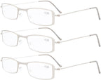 Eyekepper 3-Pack Stainless Steel Frame Half-eye Style Reading Glasses Readers Silver +2.0