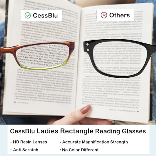 CessBlu 12 Pack Rectangular Reading Glasses for Women with Patterned Temples Spring Hinges +0.50