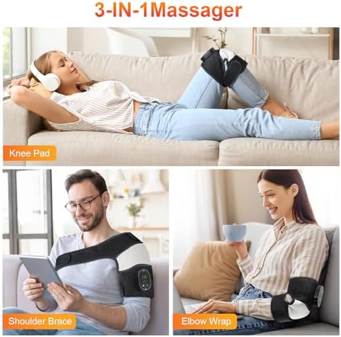 Cordless Heated Knee Massager, FSA Eligible 3-in-1 Wearable Wrap for Knee, Elbow and Shoulder, Rechargeable Heat and Vibration Massager, 6 Heat Levels, 3 Massage Modes