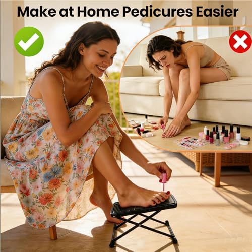 Foldable Foot Rest, 6-Height Adjustable Spa Foot Stand, Non-Slip Sturdy Foot Care Stand for Easy Home Pedicures, Beauty Pedicure Stool Tool