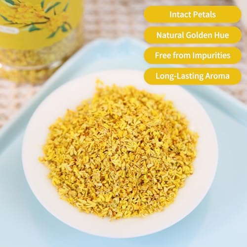 Wanhua Hall Pure Natural Osmanthus Flower Tea 1.76oz/50g Premium Osmanthus Fragrans Herb Gui Hua Dried Intact Blossoms, Stem-Free, Bright Golden Hue, Rich Aroma 桂花 桂花干 无硫无杂