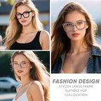 FONHCOO Reading Glasses for Women Men Blue Light Blocking Square Stylish Computer Readers with Spring Hinge Anti UV Glare