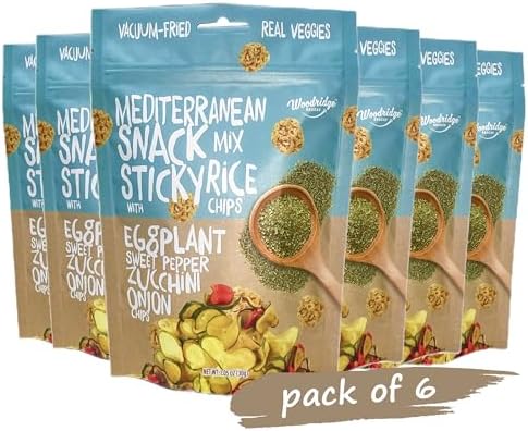 Woodridge Snacks | Vacuum Fried Veggies with Sticky Rice Chips | Mediterranean Mix | 6 Pack | 1.06 OZ (30g) Bags