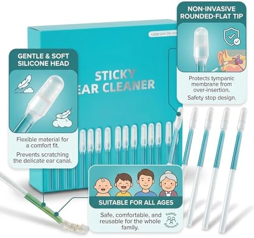 Sticky Ear Cleaning Stick, Reusable Ear Cleaning Tools with Soft Rubber Head, Gentle Adhesive Ear Pick for Ear Wax Cleaning, Home Personal Care Hygiene Kit (3 Boxes/72 Pcs)