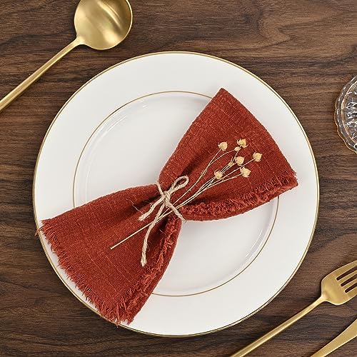 36 Pack Terracotta Napkins Cotton Linen Napkin 16 x 16 Inch Terracotta Napkins Cloth Handmade with Fringe Soft Washable Rustic Dinner Napkin Cloths for Wedding Party Dinner Table