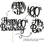 1 PCS Happy 60th Birthday Cake Topper Glitter Cheers to 60 Years Birthday Cake Pick 60 Fabulous Cake Decoration for Happy 60th Birthday Anniversary Party Decorations Supplies Black