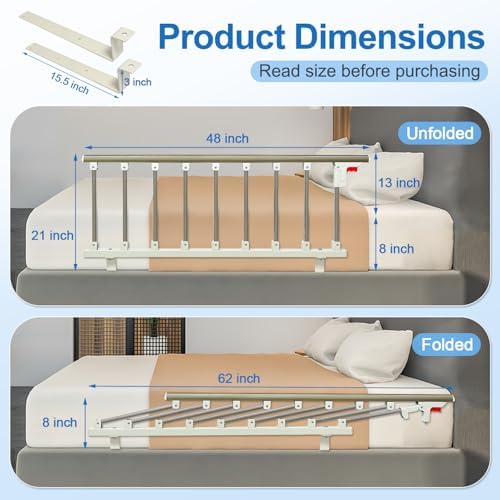 Bed Side Rails Guard for Elderly Adults Seniors Assist Rail Safety Bed Cane Railings Fold Down Handle Handicap Medical Support Assistance Devices Half Grab Bar