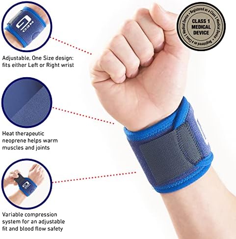 Neo-G Wrist Band - Support For Joint Pain, Arthritis, Sprains, Strains, Instability, Sports, Golf, Tennis, Basketball - Adjustable Compression - Class 1 Medical Device - One Size - Blue