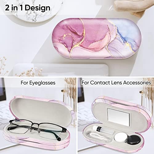Fintie 2 in 1 Contact Lens Case and Eyeglasses Case, Double Sided Portable Eyeglasses Travel Holder with Built-in Mirror, Tweezer and Contact Lens Solution Bottle Included