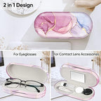 Fintie 2 in 1 Contact Lens Case and Eyeglasses Case, Double Sided Portable Eyeglasses Travel Holder with Built-in Mirror, Tweezer and Contact Lens Solution Bottle Included