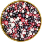 Edible Red & Black & White Sugar Pearls Sprinkles Candy Mix Size Pearls Cake Decorations Cupcake Toppers Decorating Perfect for Wedding Party Valentine Christmas Supplies 4.58OZ