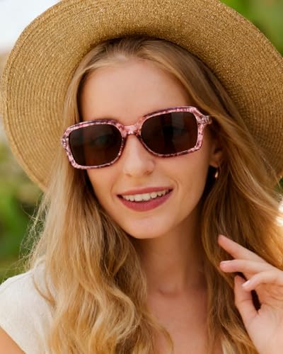 JM 2 Pack Classic Bifocal Reading Glasses Rectangular Stylish Sunglasses Readers for Women +1.25 All Black&Pink Printed