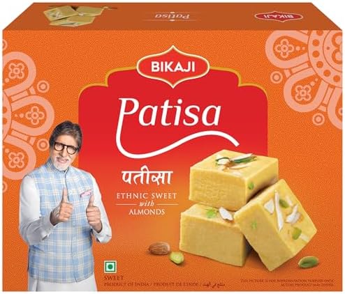 Bikaji Patisa 14.11 oz (400 g), Traditional Soan Papdi Style Flaky Indian Sweet, Light and Crunchy North Indian Mithai, Ready to Eat Dessert Sweet Box