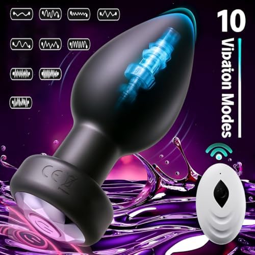 Anal Plug Sex Toys Vibrator with Remote Control – 10 Vibration Modes Rechargeable Waterproof Silicone Butt Plug Prostate Massager for Men and Women with LED Light, Black