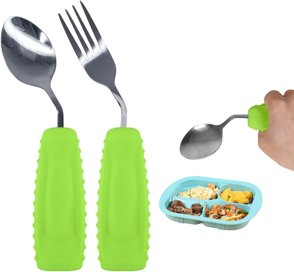 EZ Assistive Adaptive Weighted Utensils Set – Spoon and Fork for Hand Tremors, Parkinson’s, Elderly, and Arthritis – Adaptive Eating Utensils for Weak Grip and Limited Mobility