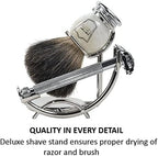 Parker 29L Safety Razor Shave Set - Includes Black Badger Brush, Stand & Parker 29L Butterfly Open Safety Razor