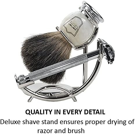 Parker 29L Safety Razor Shave Set - Includes Black Badger Brush, Stand & Parker 29L Butterfly Open Safety Razor