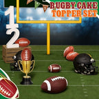Large Football Cake Toppers 8pcs Include 5 Balls of Different Sizes 2 Trophies and 1 Happy Birthday Sign for Cake Decoration Sport Theme Party Ceremony