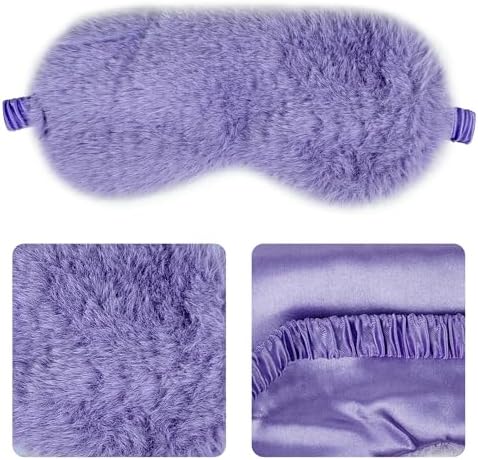 1 Pack Sleep Mask, Eye Shade, Fur Blinkfold, Soft Plush Eye Sleeping Mask for Women, Men, Kids, Boys, Girls (Purple)