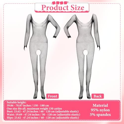 Women's Fishnet Bodysuit, Backless Bodystocking Sexy Tights Soft Jumpsuit Underwear Nightwear Lingerie One Size